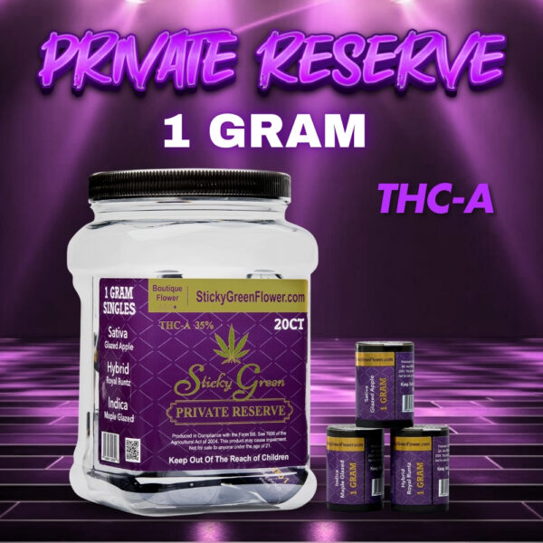 Sticky Green THC-A, AAA+ Boutique Flower 1gm - Private Reserve (Purple)