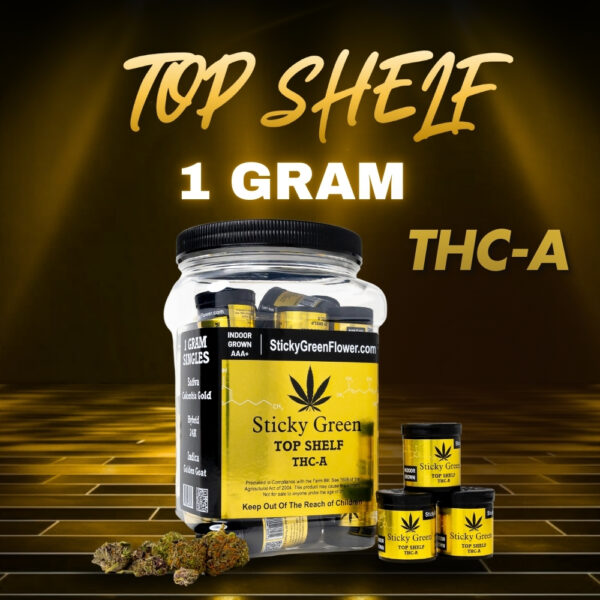 Sticky Green THC-A Indoor AAA+ Flower 1gm Top Shelf (Gold)