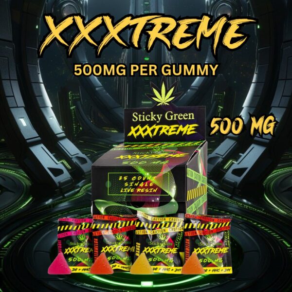 Sticky Green XXXTREAM THCA+D8+HHC+D11 500MG per Gummy 50 count